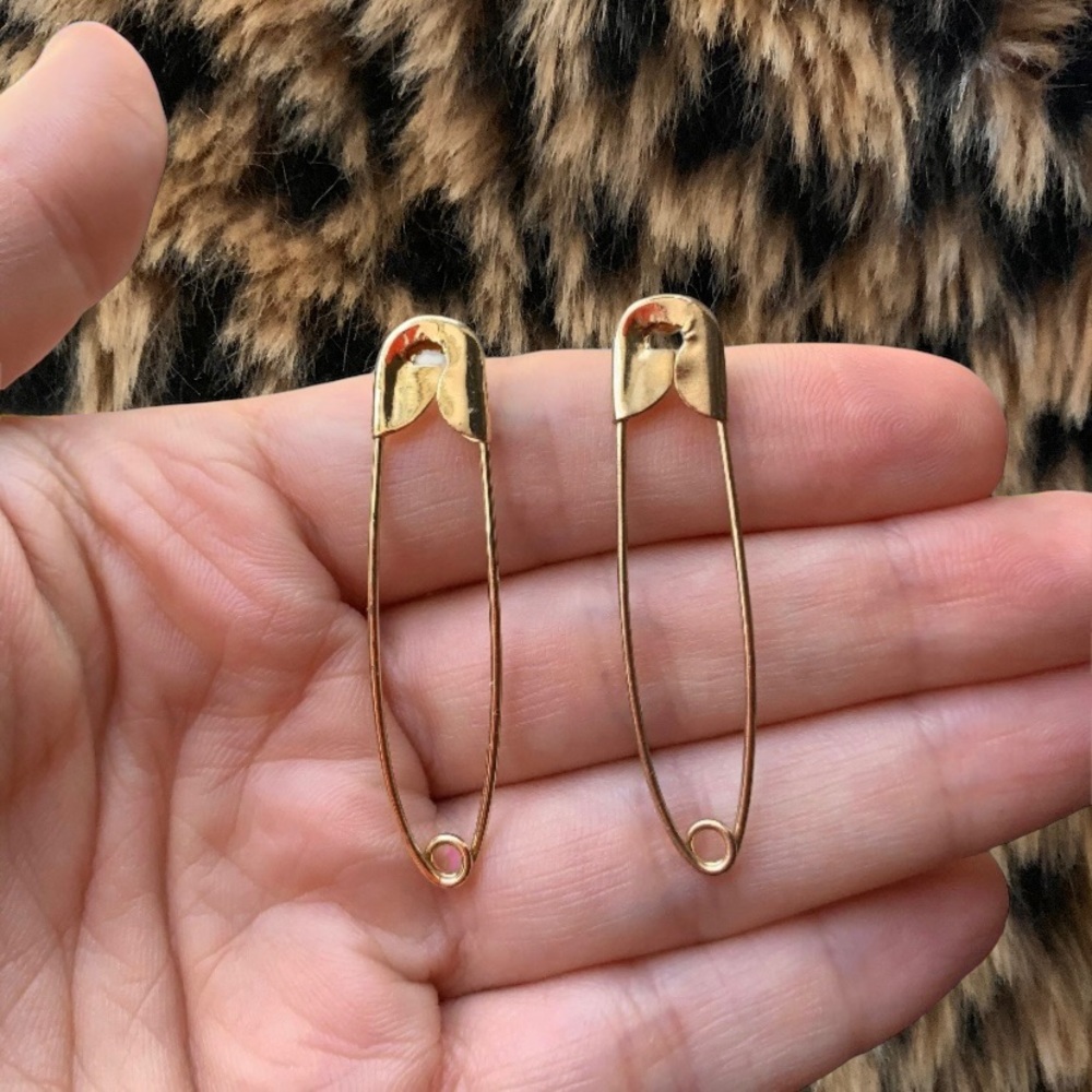 Gold safety pin earrings